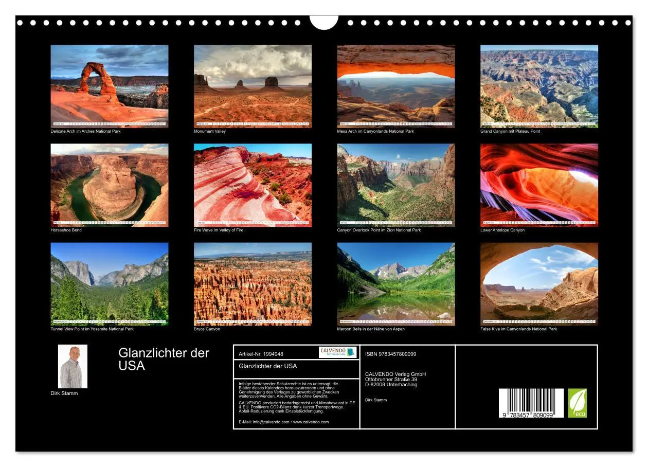 Bild: 9783457809099 | Glanzlichter der USA (Wandkalender 2026 DIN A3 quer), CALVENDO...
