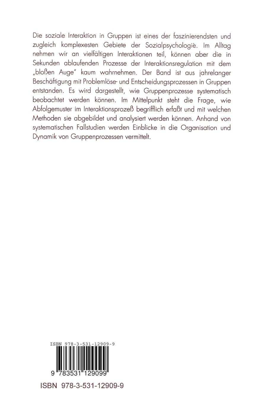 Rückseite: 9783531129099 | Soziale Interaktion in Gruppen | Struktur- und Prozeßanalyse | Buch