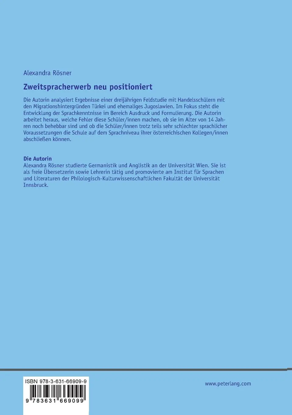 Rückseite: 9783631669099 | Zweitspracherwerb neu positioniert | Alexandra Rösner | Taschenbuch