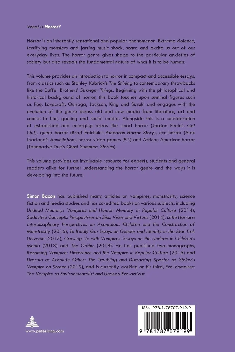 Rückseite: 9781787079199 | Horror | A Companion | Simon Bacon | Taschenbuch | 288 S. | Englisch