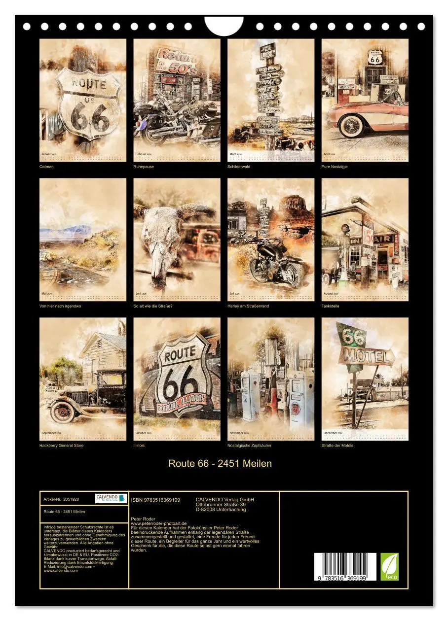 Bild: 9783516369199 | Route 66 - 2451 Meilen (Wandkalender 2026 DIN A4 hoch), CALVENDO...