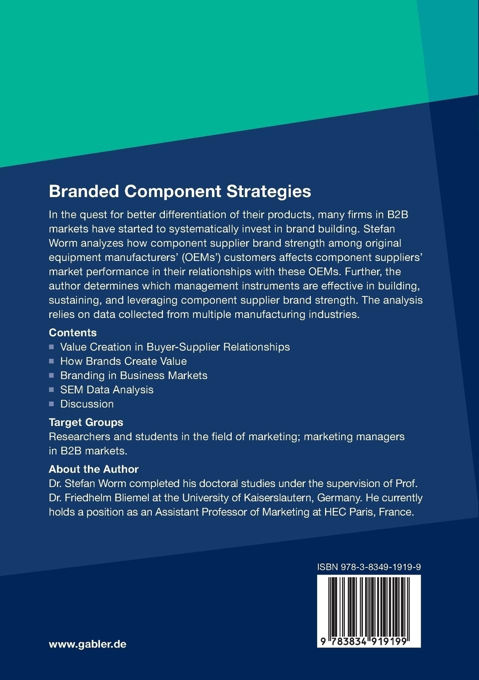 Rückseite: 9783834919199 | Branded Component Strategies | Ingredient Branding in B2B Markets | XX