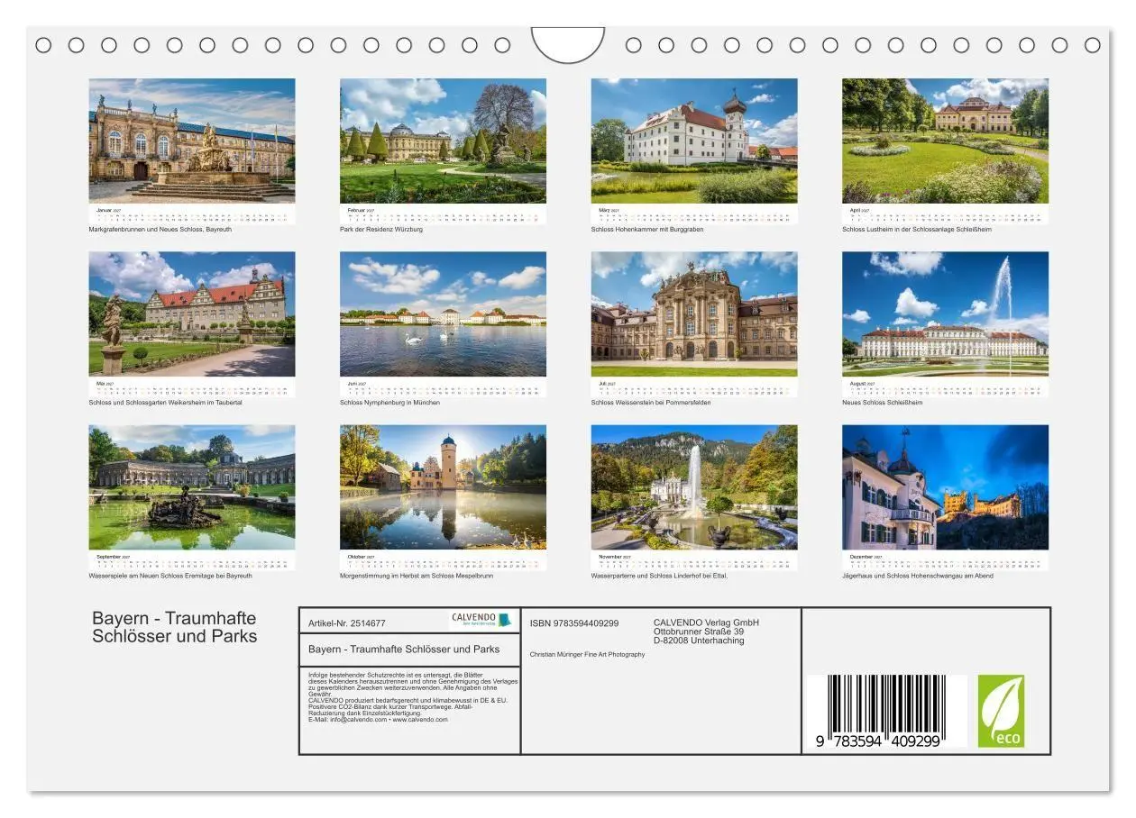 Bild: 9783594409299 | Bayern - Traumhafte Schlösser und Parks (Wandkalender 2027 DIN A4...