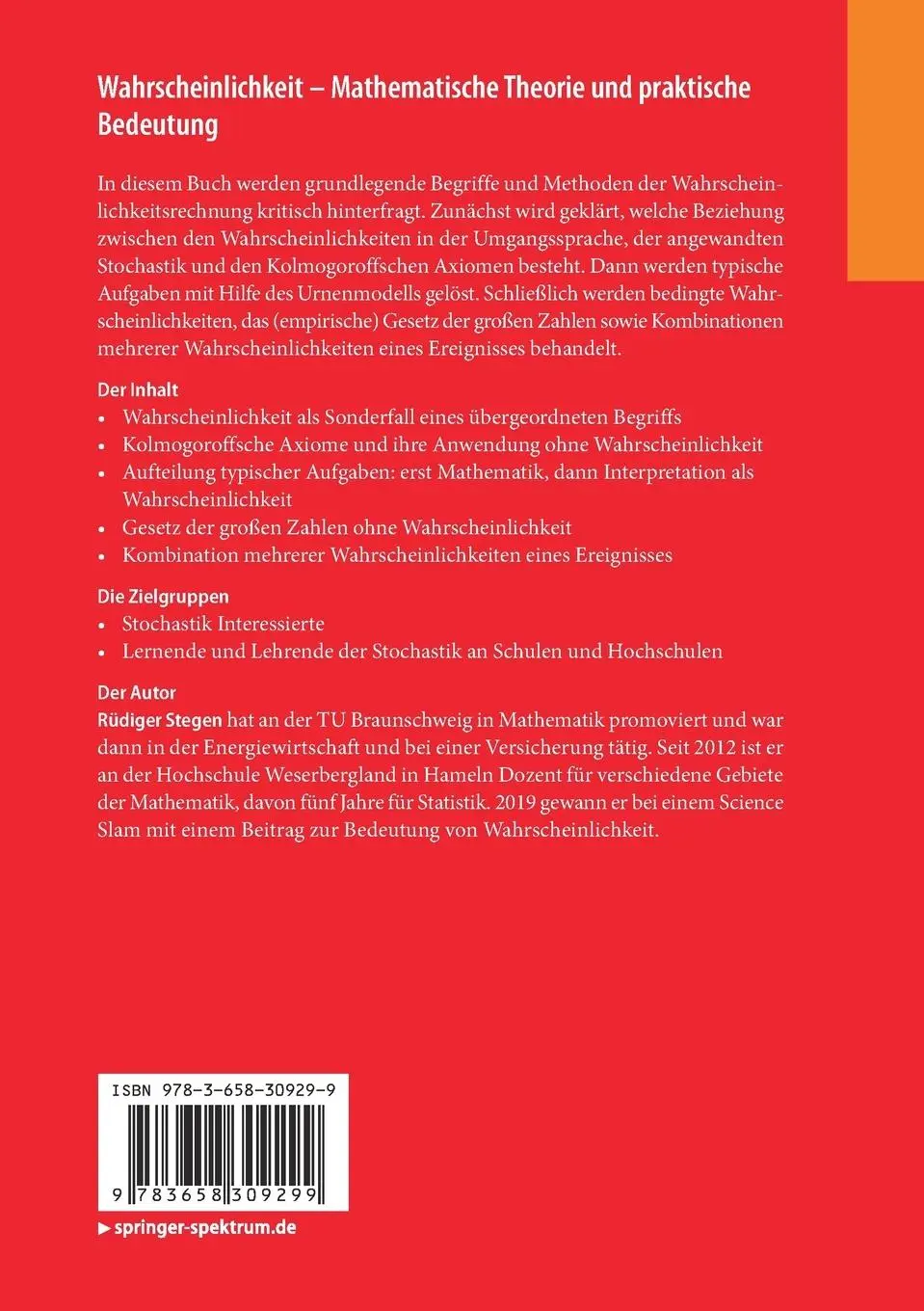 Rückseite: 9783658309299 | Wahrscheinlichkeit - Mathematische Theorie und praktische Bedeutung