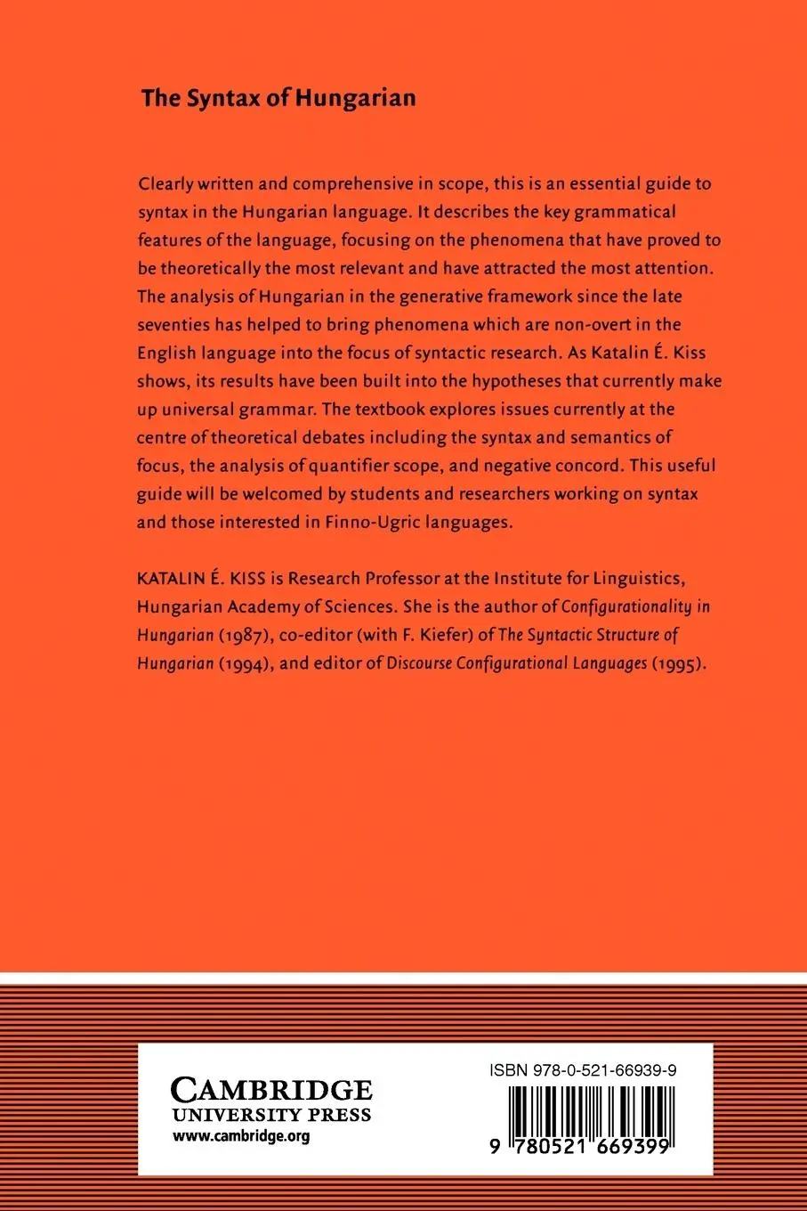 Rückseite: 9780521669399 | The Syntax of Hungarian | Katalin E. Kiss | Taschenbuch | Englisch