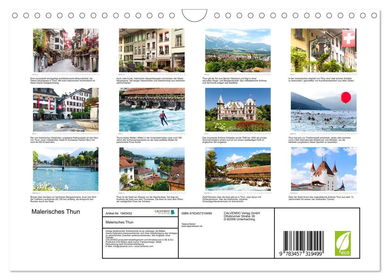 Bild: 9783457319499 | Malerisches Thun (Wandkalender 2026 DIN A4 quer), CALVENDO...