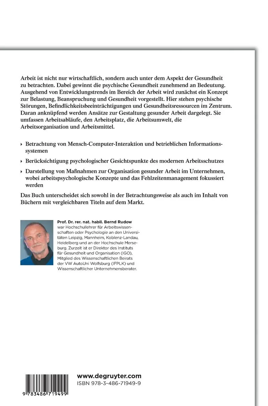 Rückseite: 9783486719499 | Die gesunde Arbeit | Bernd Rudow | Buch | VIII | Deutsch | 2014