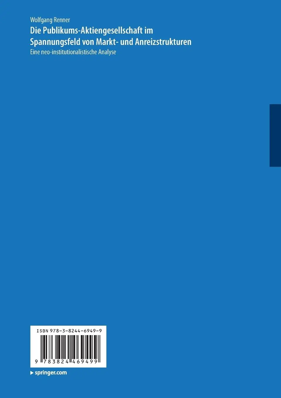 Rückseite: 9783824469499 | Die Publikums-Aktiengesellschaft im Spannungsfeld von Markt- und...