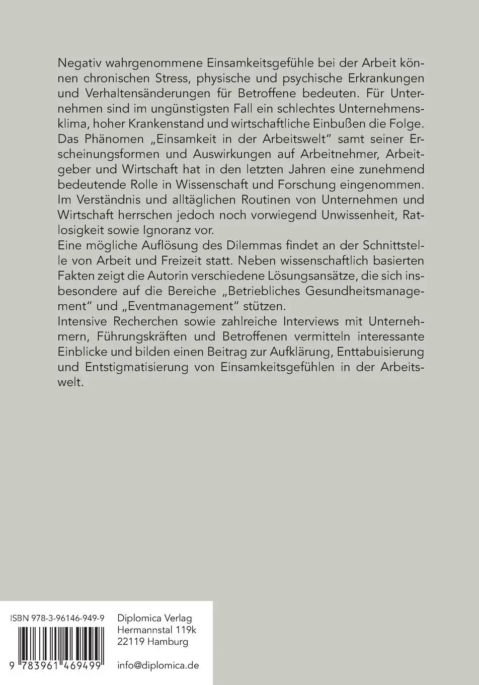 Rückseite: 9783961469499 | GemEinsam ¿ Das Phänomen der Einsamkeit in der Arbeitswelt....