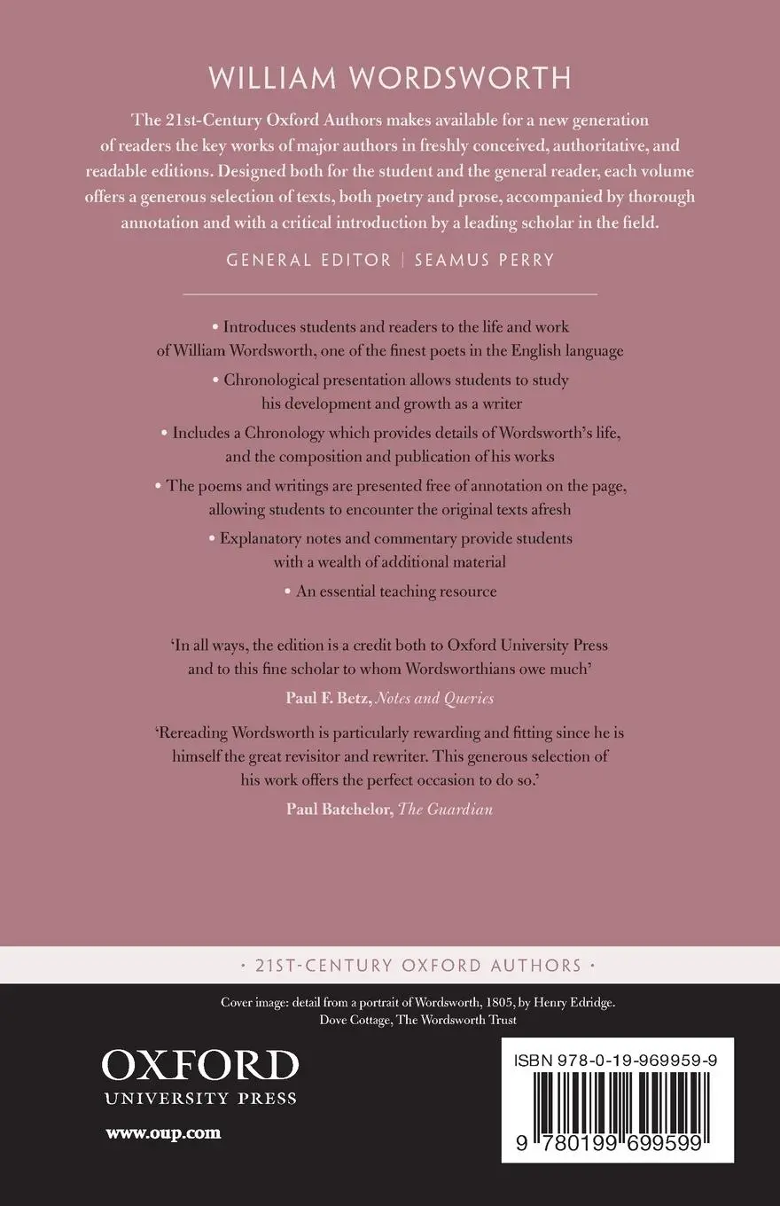 Rückseite: 9780199699599 | William Wordsworth | 21st-Century Oxford Authors | Stephen Gill | Buch
