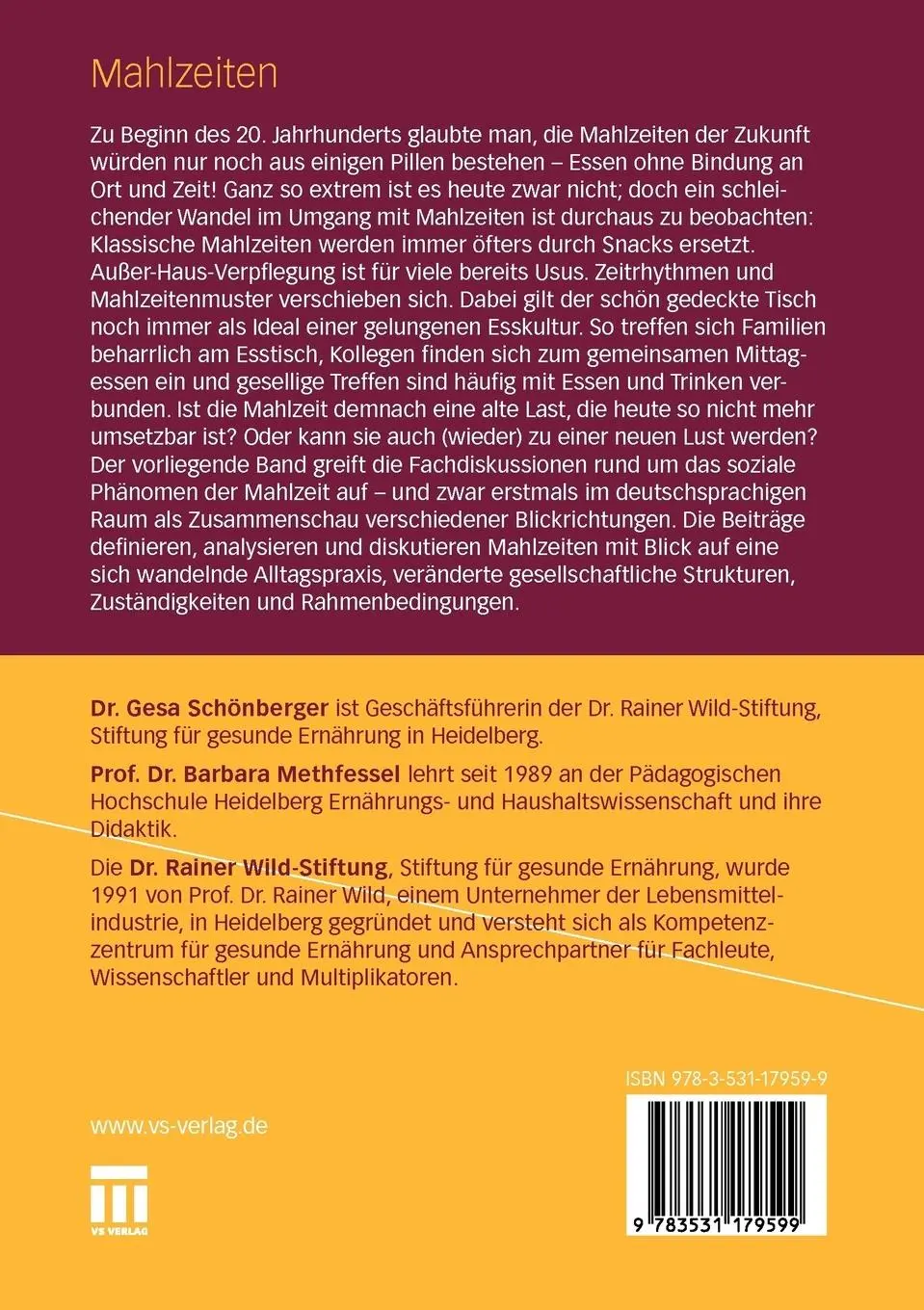 Rückseite: 9783531179599 | Mahlzeiten | Alte Last oder neue Lust? | Barbara Methfessel (u. a.)