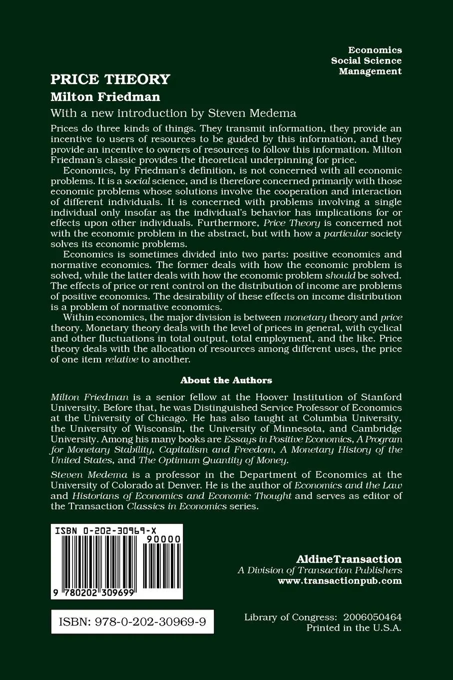 Rückseite: 9780202309699 | Price Theory | Milton Friedman | Taschenbuch | Englisch | 2007