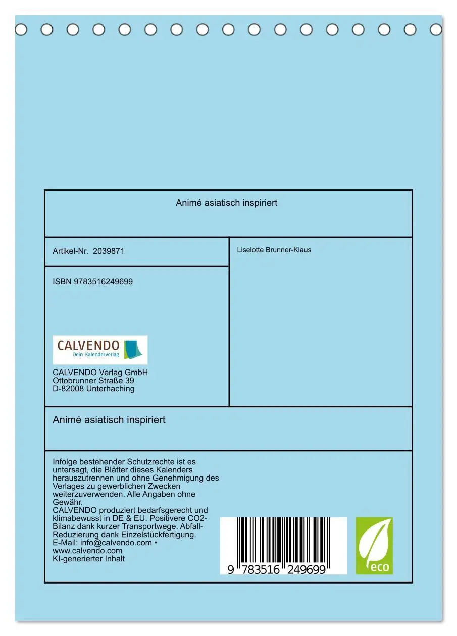 Bild: 9783516249699 | Animé asiatisch inspiriert (Tischkalender 2026 DIN A5 hoch),...