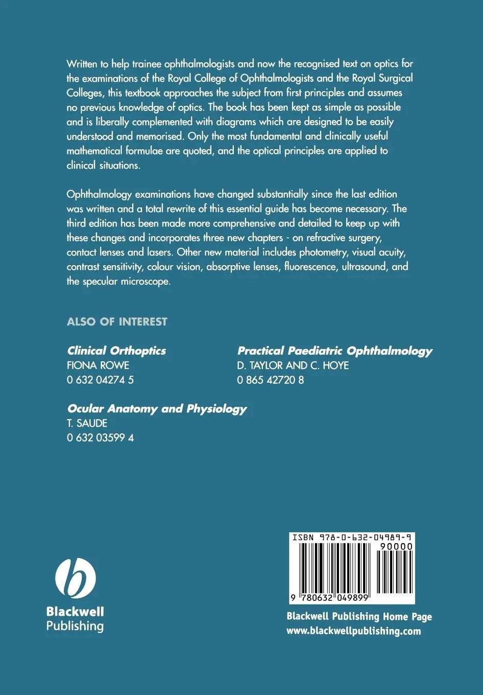 Rückseite: 9780632049899 | Clinical Optics | Andrew R Elkington (u. a.) | Taschenbuch | Englisch