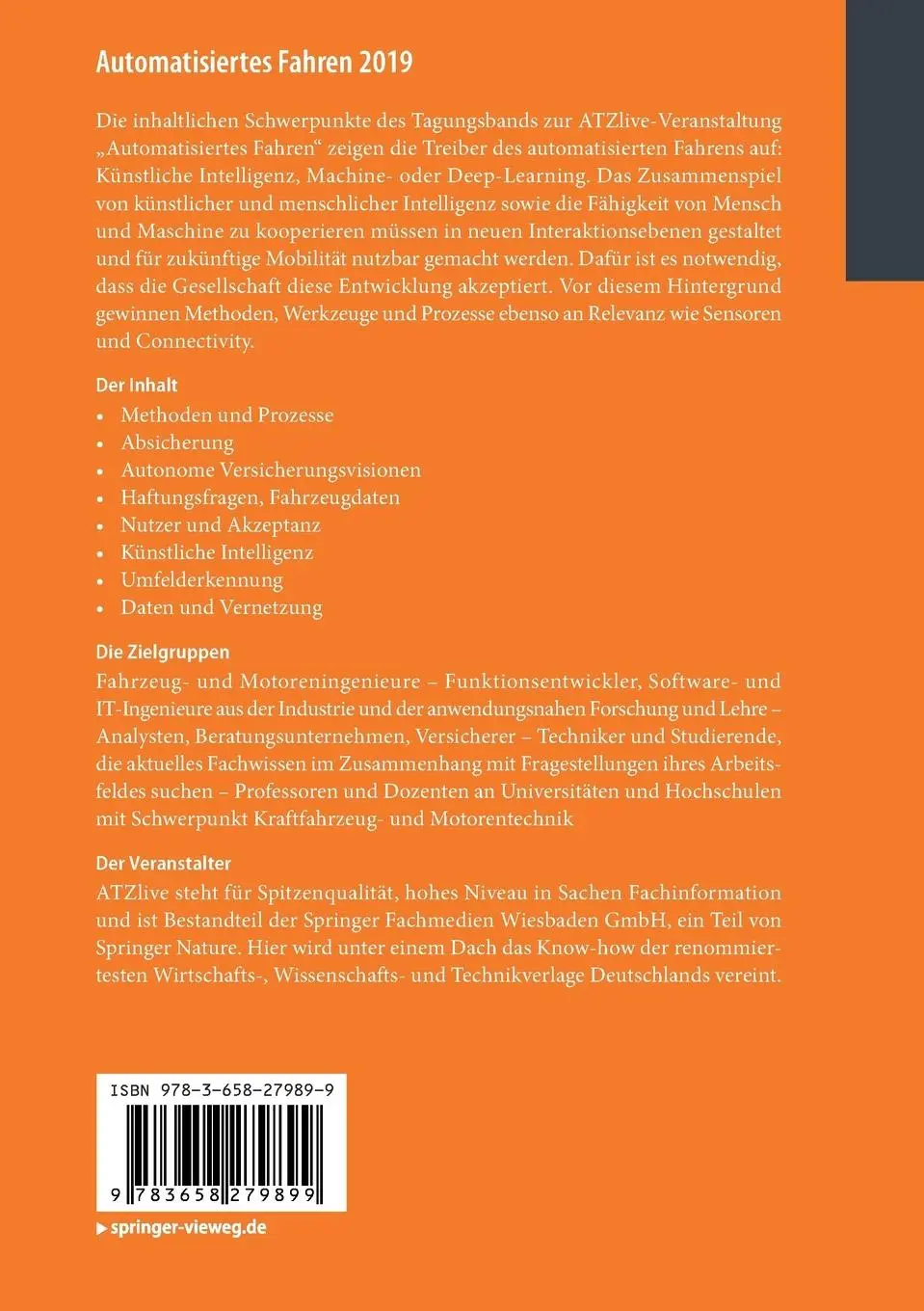 Rückseite: 9783658279899 | Automatisiertes Fahren 2019 | Torsten Bertram | Taschenbuch | xv