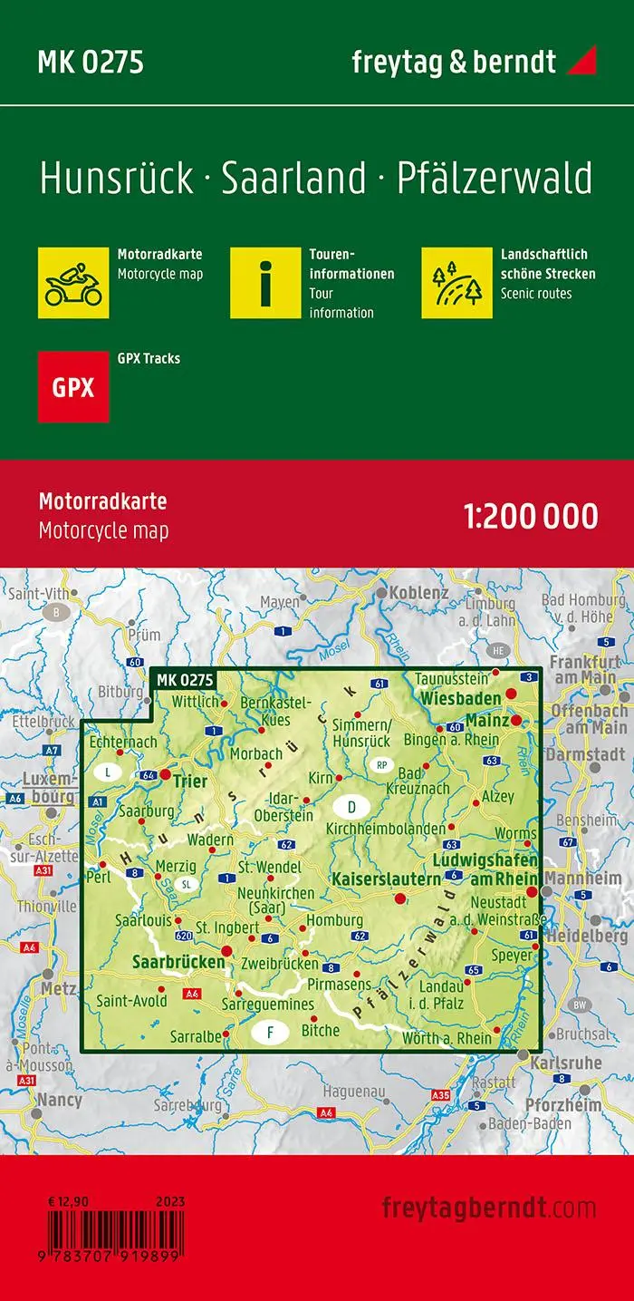 Rückseite: 9783707919899 | Hunsrück, Motorradkarte 1:200.000, freytag &amp; berndt | Freytag &amp; Berndt