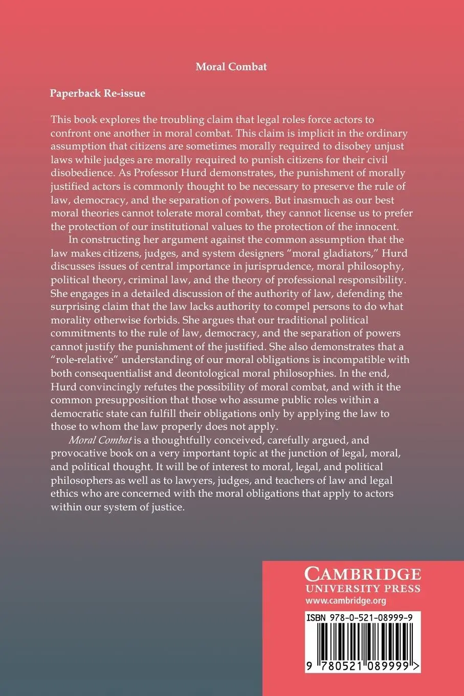 Rückseite: 9780521089999 | Moral Combat | The Dilemma of Legal Perspectivalism | Hurd (u. a.)